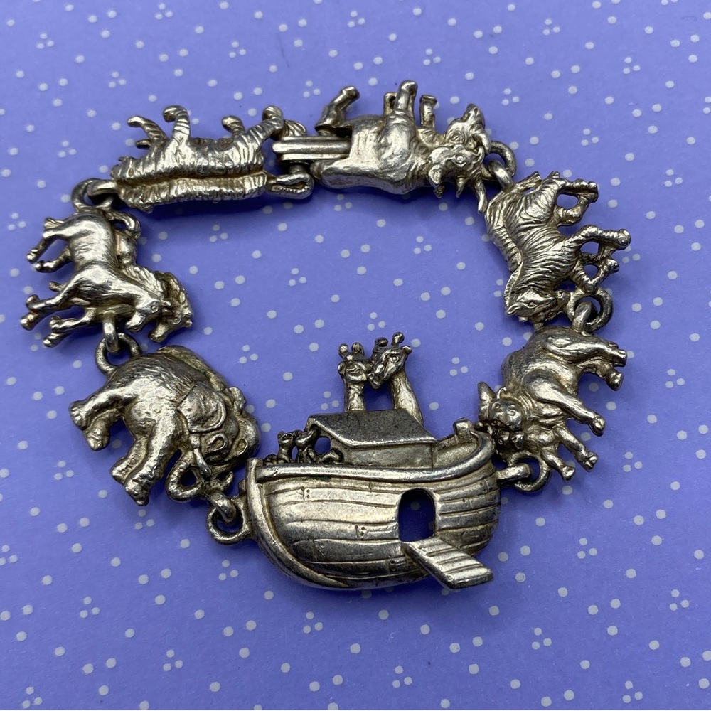 Ajc Vintage Noah's Ark Pewter Bracelet American Jewelry Company